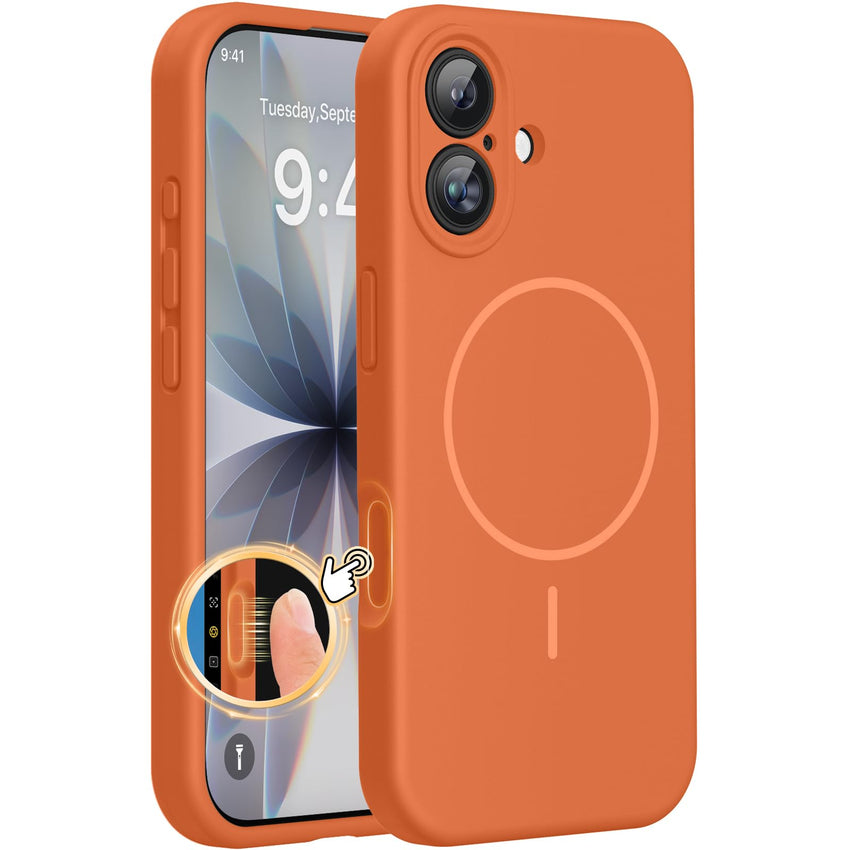Magnetic for iPhone 17 Pro Max Case, Compatible with MagSafe, Integrated Silicone Camera Control Cover, 3.0mm Thicken Shockproof Drop Protection Phone Case for 17 ProMax, Orange