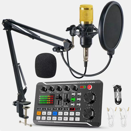 F998 Soundkarte Schwenkarm-Mikrofon-Set Aufnahme Karaoke Live Podcast Equipment Studio Professionelles Mikrofon für Handy